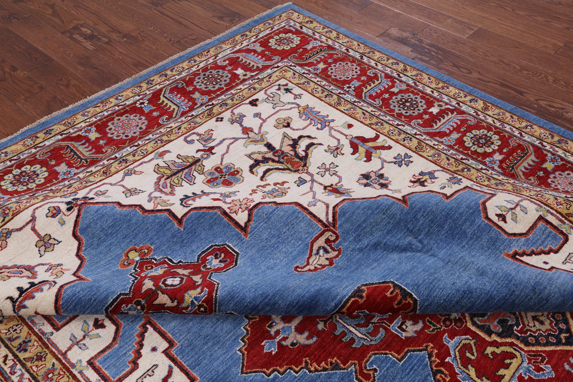 Blue Fine Serapi Hand Knotted Wool Rug - 8' 10" X 11' 9" - Golden Nile