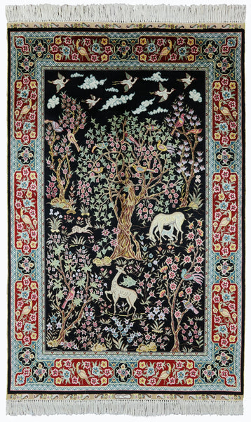 3' X 4' 6'' Tree Of Life Signed Persian High End 100% Silk Handmade Rug - Golden Nile