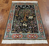 3' X 4' 6'' Tree Of Life Signed Persian High End 100% Silk Handmade Rug - Golden Nile