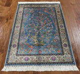 3' X 5' Signed Tree Of Life High End 100% Silk Persian Rug - Golden Nile