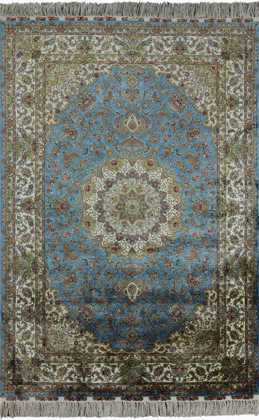 4' X 6' Signed Persian High End 100% Silk Handmade Rug - Golden Nile