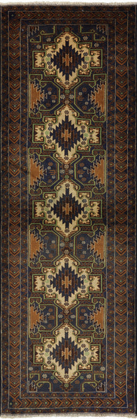 3 X 10 Hand Knotted Balouch Runner Rug - Golden Nile