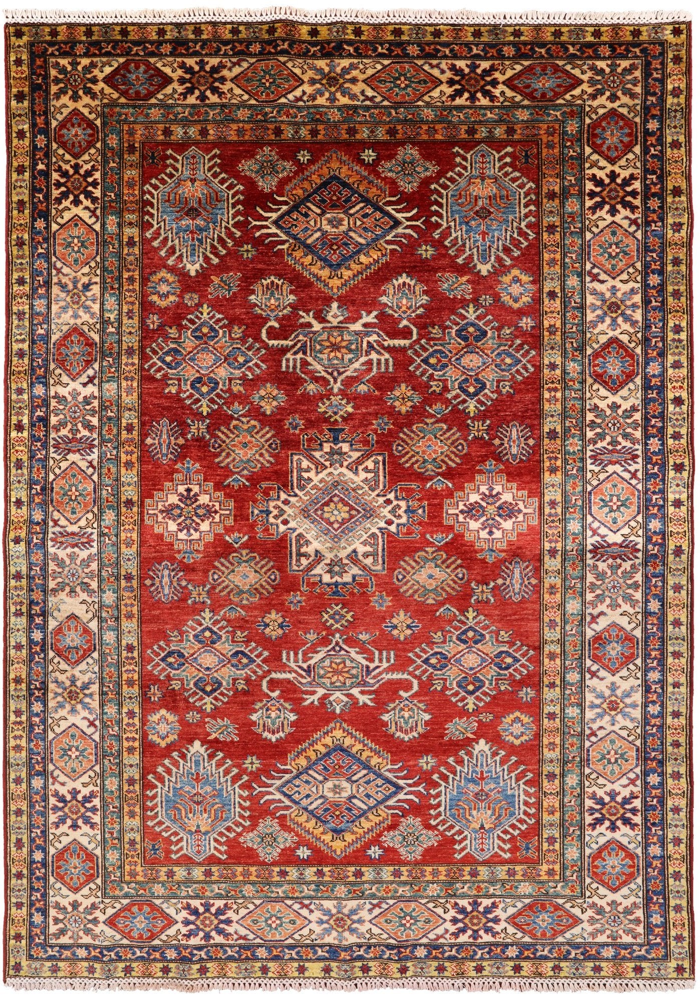 Red Super Kazak Handmade Area Rug - 5' 9" X 7' 11" - Golden Nile
