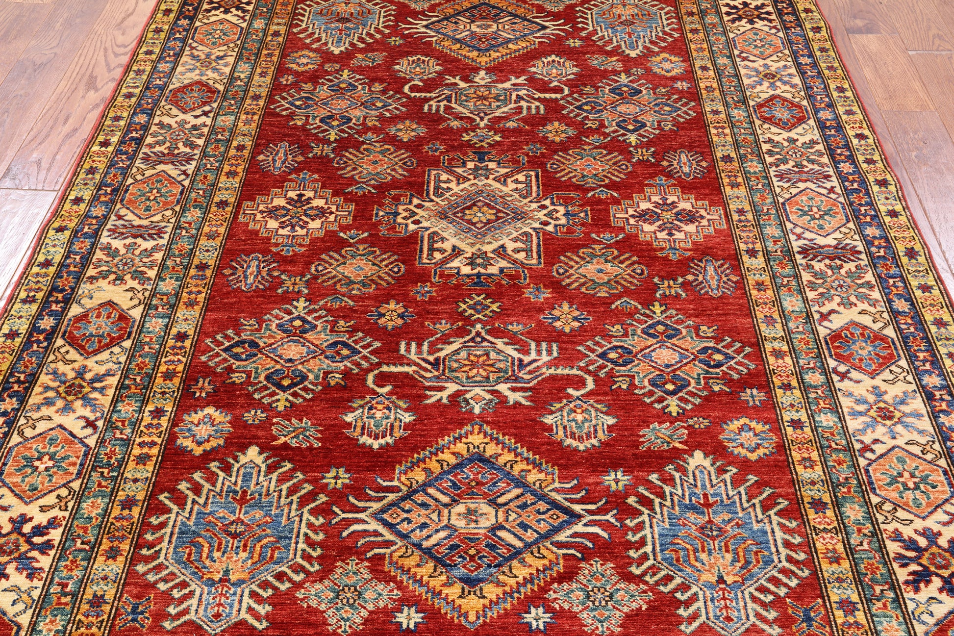 Red Super Kazak Handmade Area Rug - 5' 9" X 7' 11" - Golden Nile