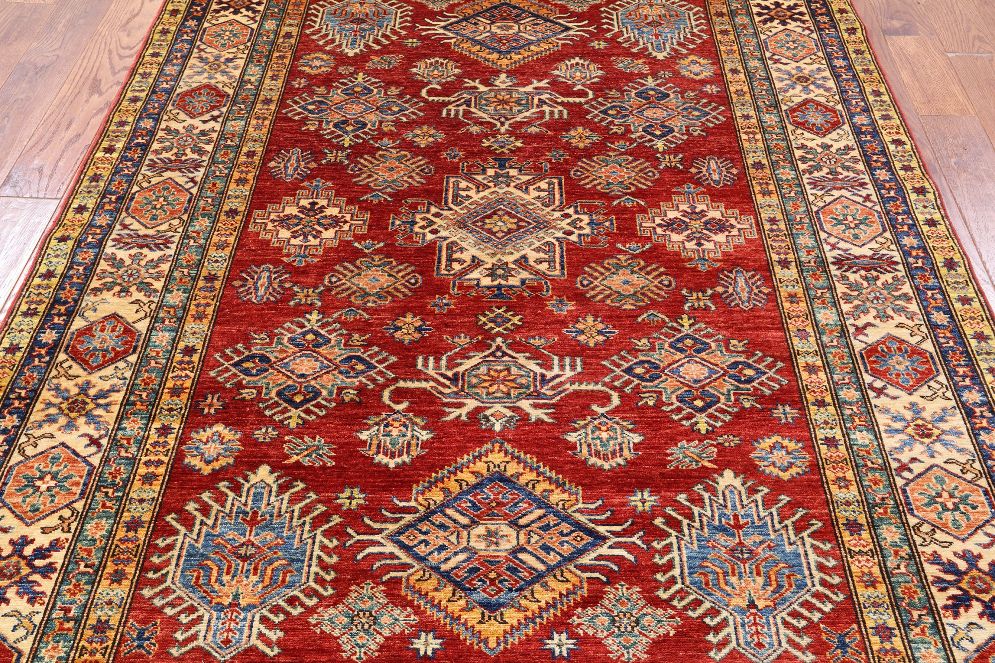 Red Super Kazak Handmade Area Rug - 5' 9" X 7' 11" - Golden Nile