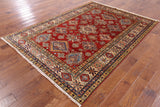 Red Super Kazak Handmade Area Rug - 5' 9" X 7' 11" - Golden Nile