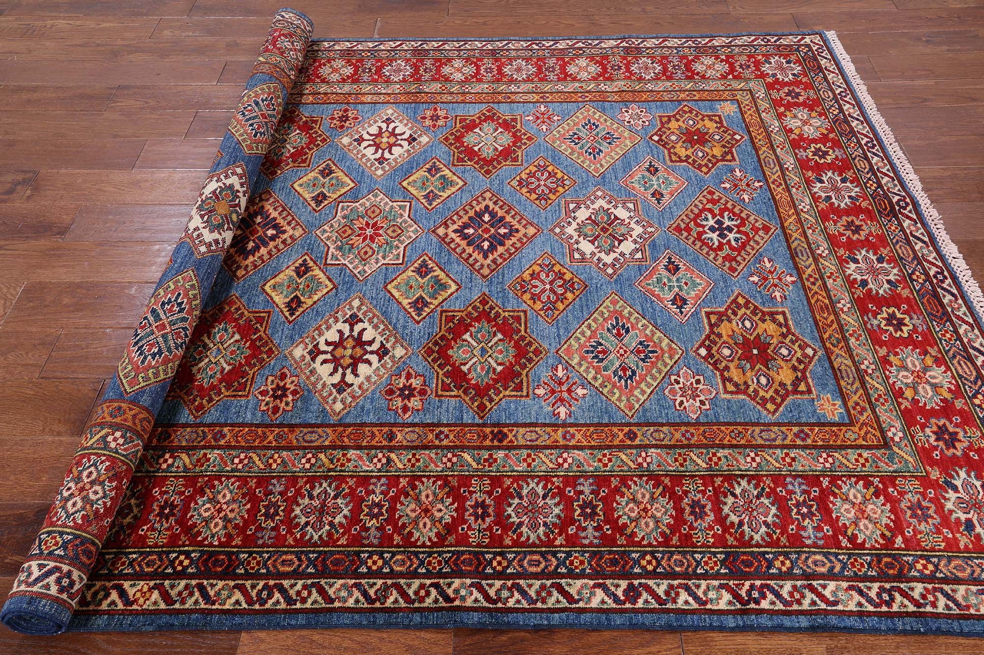 Blue Super Kazak Handmade Area Rug - 5' 8" X 7' 10" - Golden Nile