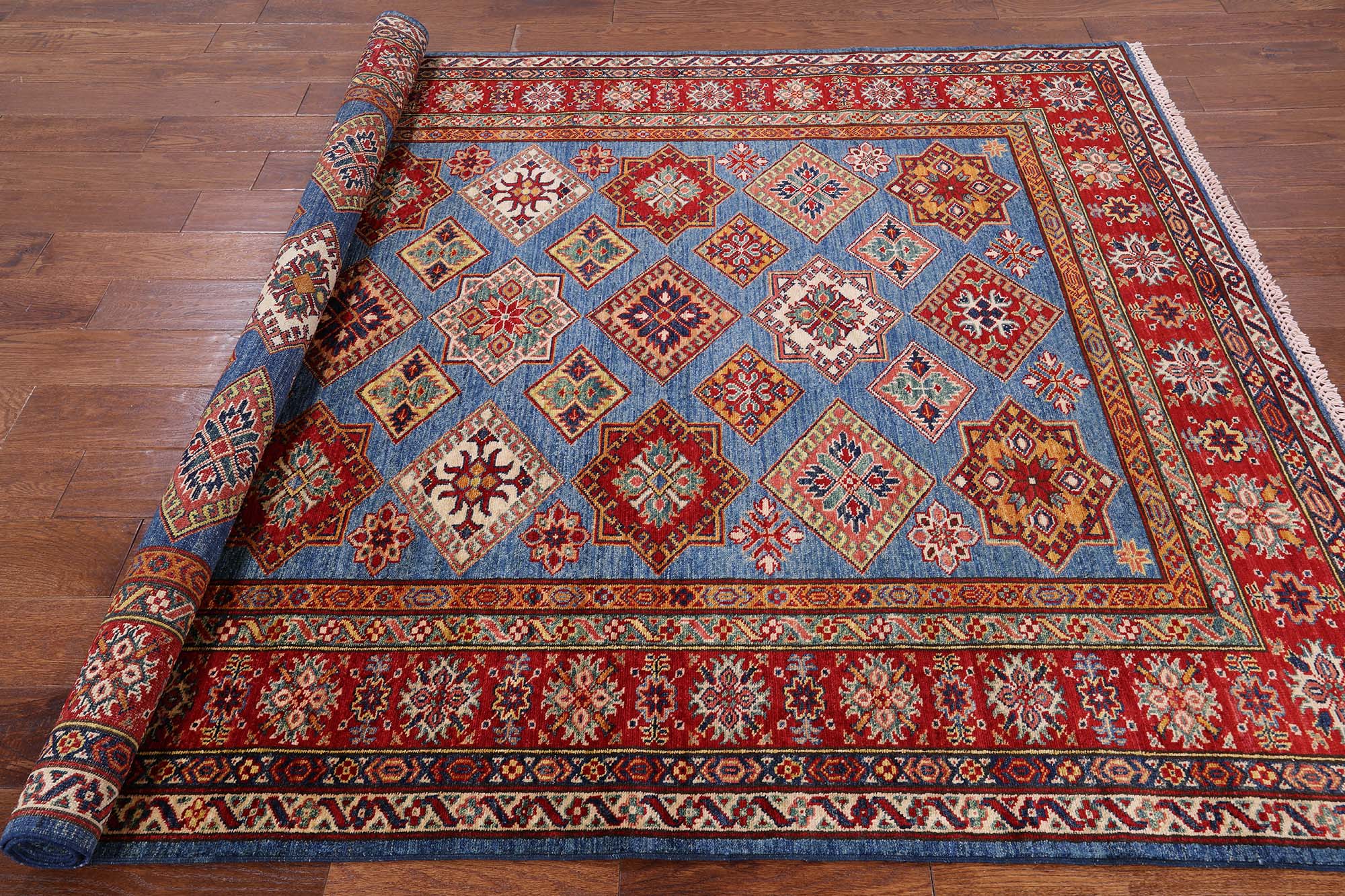 Blue Super Kazak Handmade Area Rug - 5' 8" X 7' 10" - Golden Nile