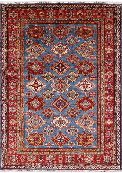 Blue Super Kazak Handmade Area Rug - 5' 8" X 7' 10" - Golden Nile