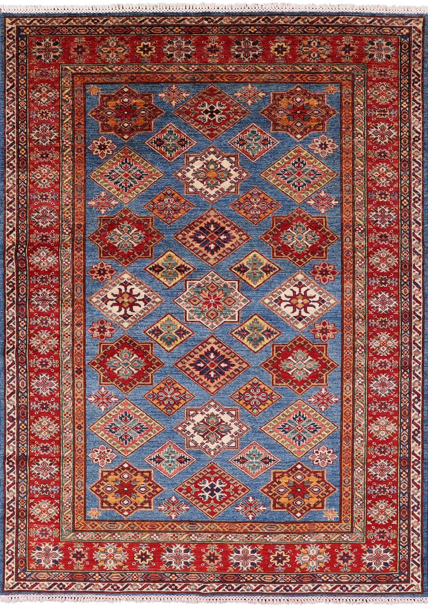 Blue Super Kazak Handmade Area Rug - 5' 8" X 7' 10" - Golden Nile
