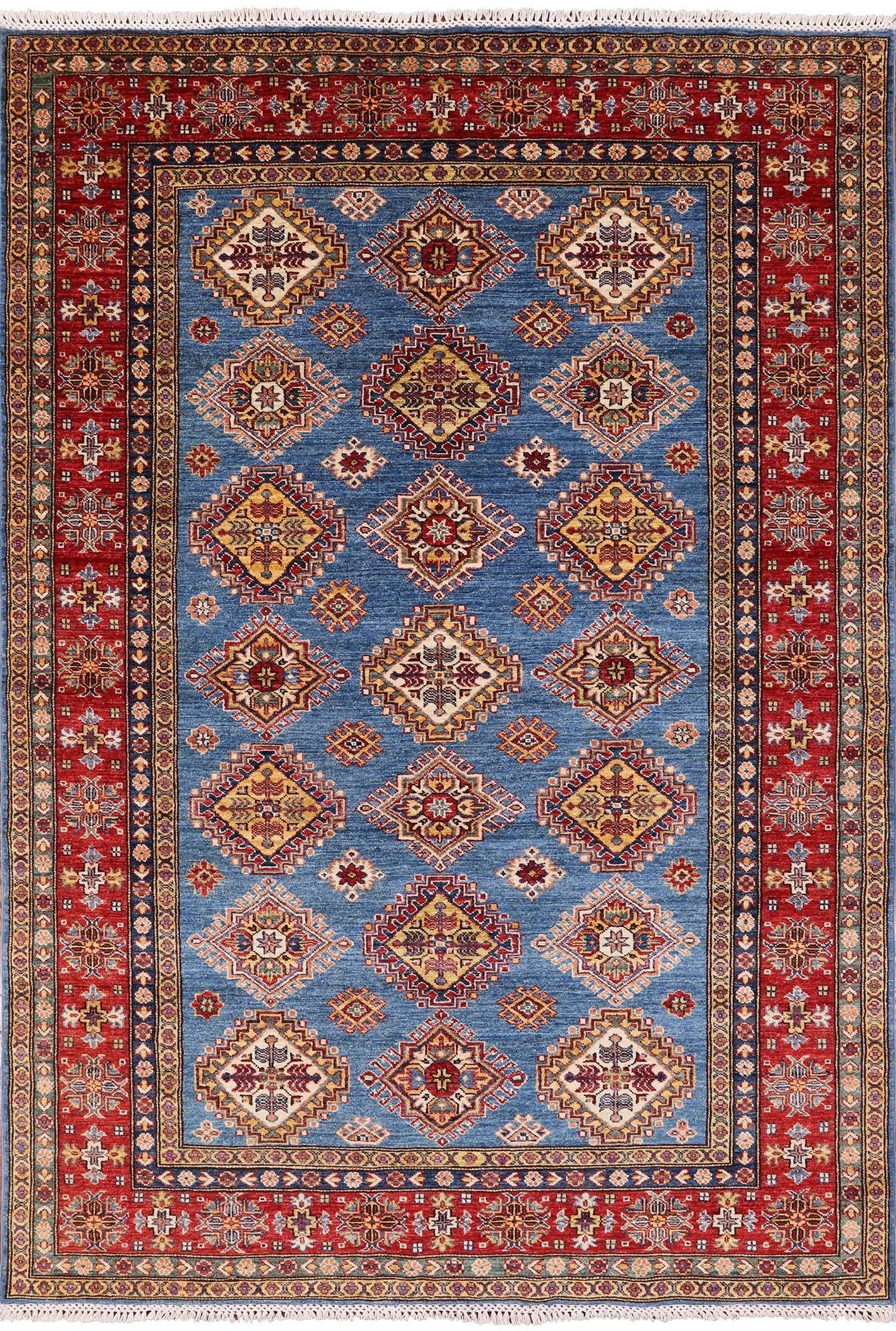 Blue Super Kazak Hand Knotted Area Rug - 5' 9" X 8' 1" - Golden Nile