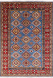 Blue Super Kazak Hand Knotted Area Rug - 5' 9" X 8' 1" - Golden Nile
