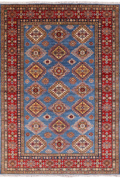 Blue Super Kazak Hand Knotted Area Rug - 5' 9" X 8' 1" - Golden Nile