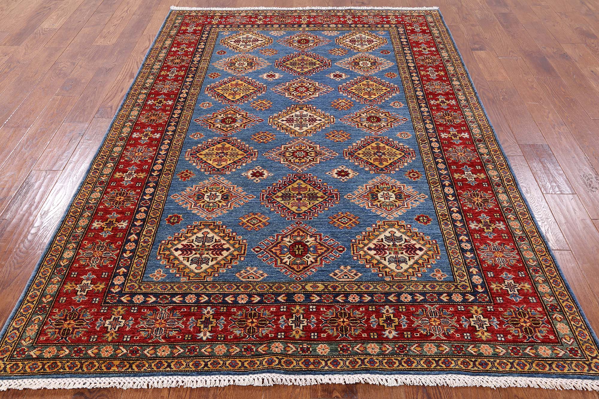 Geometric Super Kazak Hand Knotted Wool Rug - 5' 8