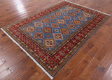 Blue Super Kazak Hand Knotted Area Rug - 5' 9" X 8' 1" - Golden Nile