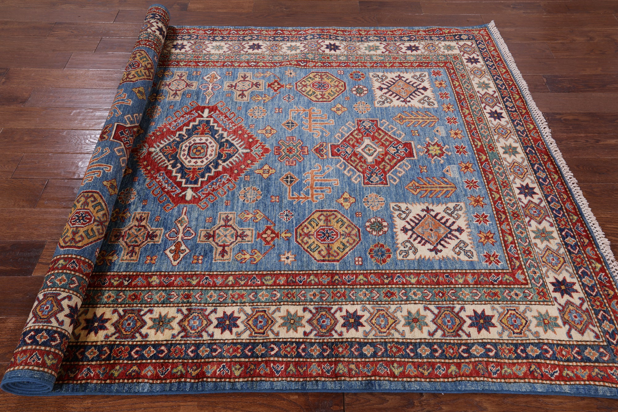 Blue Super Kazak Handmade Area Rug - 5' 8" X 8' 2" - Golden Nile