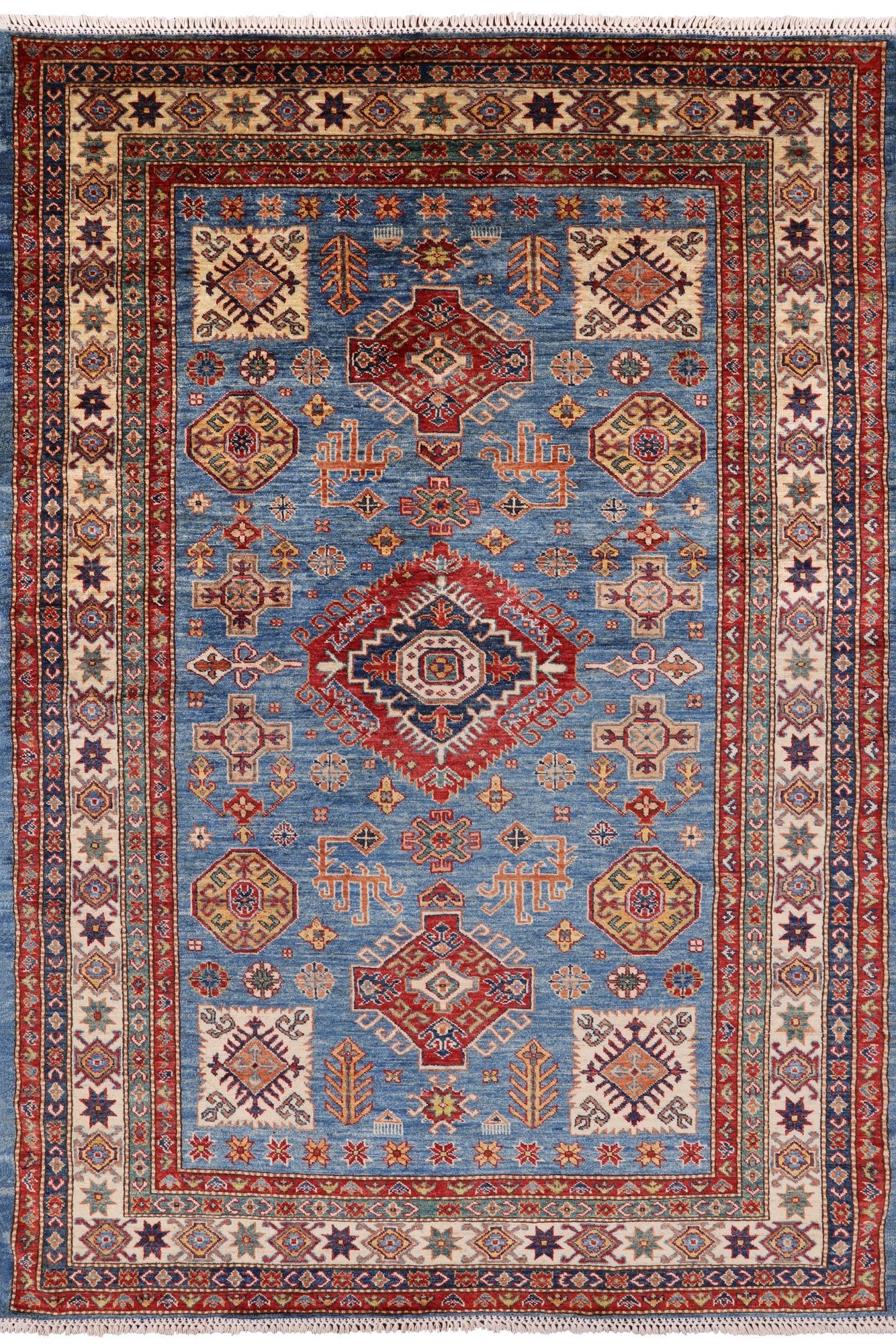 Blue Super Kazak Handmade Area Rug - 5' 8" X 8' 2" - Golden Nile