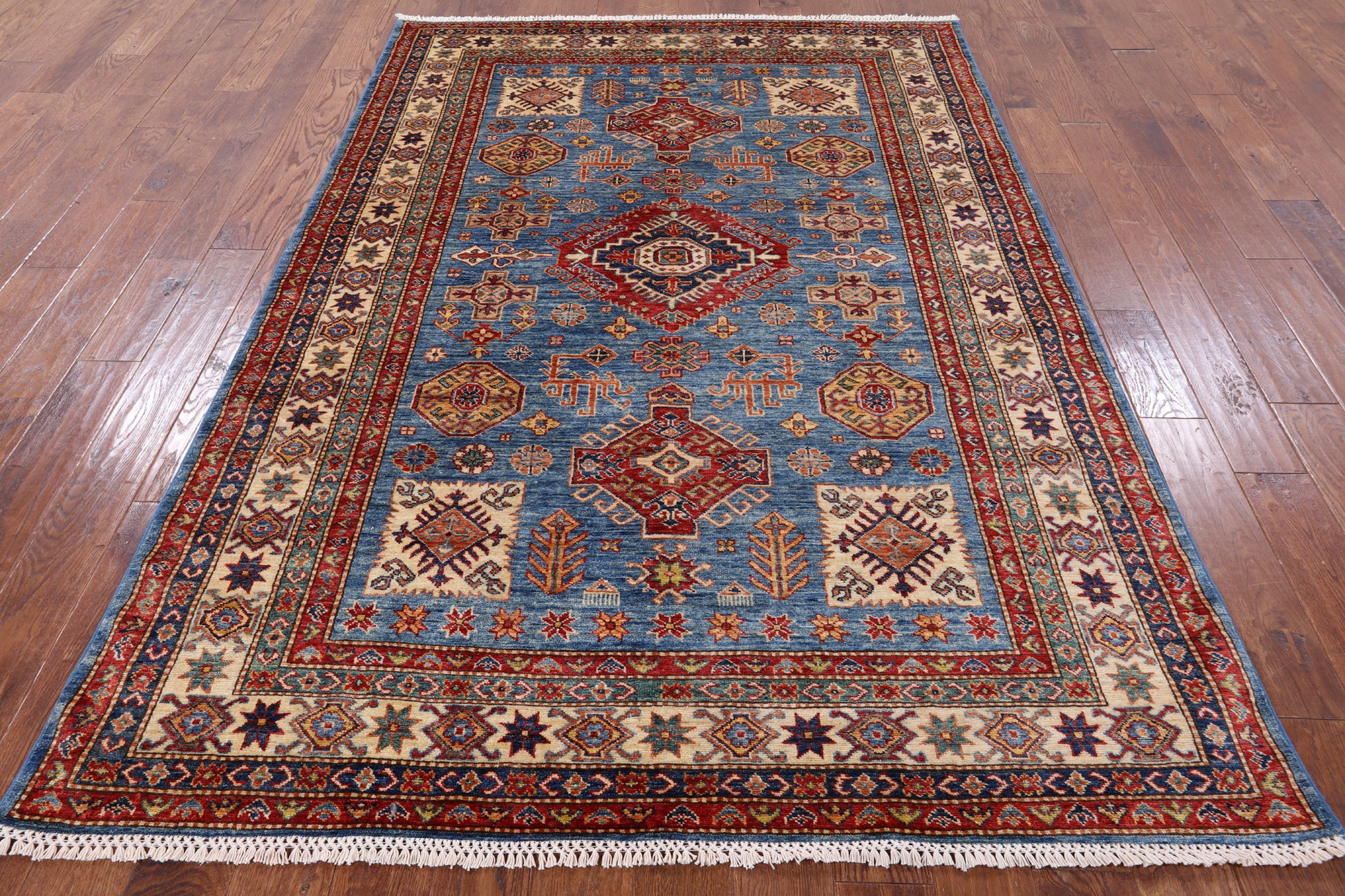 Blue Super Kazak Handmade Area Rug - 5' 8" X 8' 2" - Golden Nile