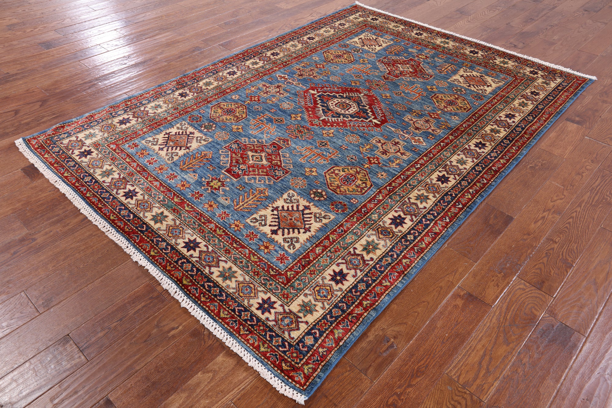 Blue Super Kazak Handmade Area Rug - 5' 8" X 8' 2" - Golden Nile