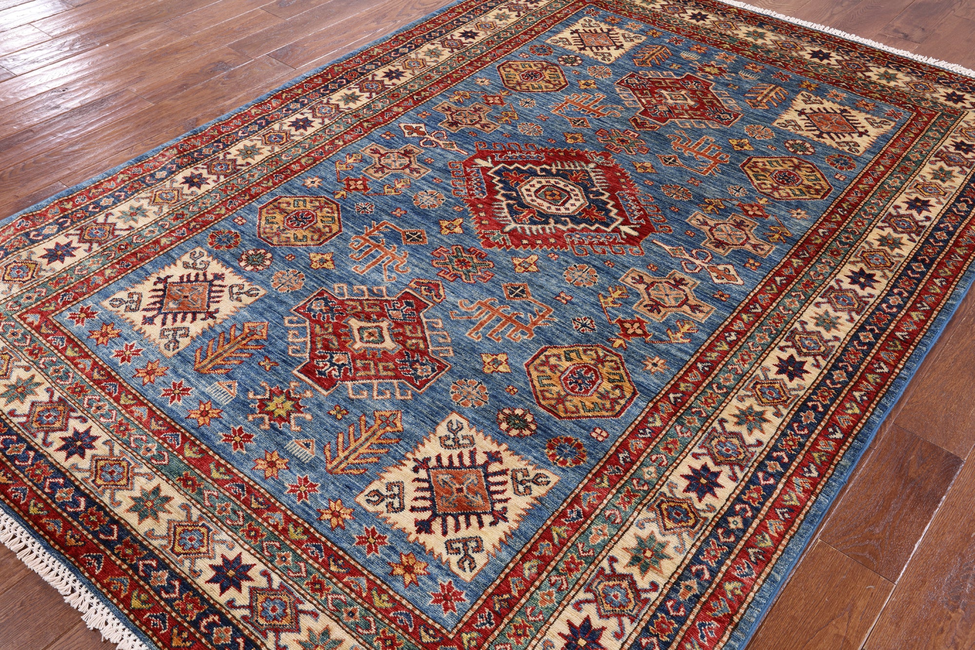 Blue Super Kazak Handmade Area Rug - 5' 8" X 8' 2" - Golden Nile