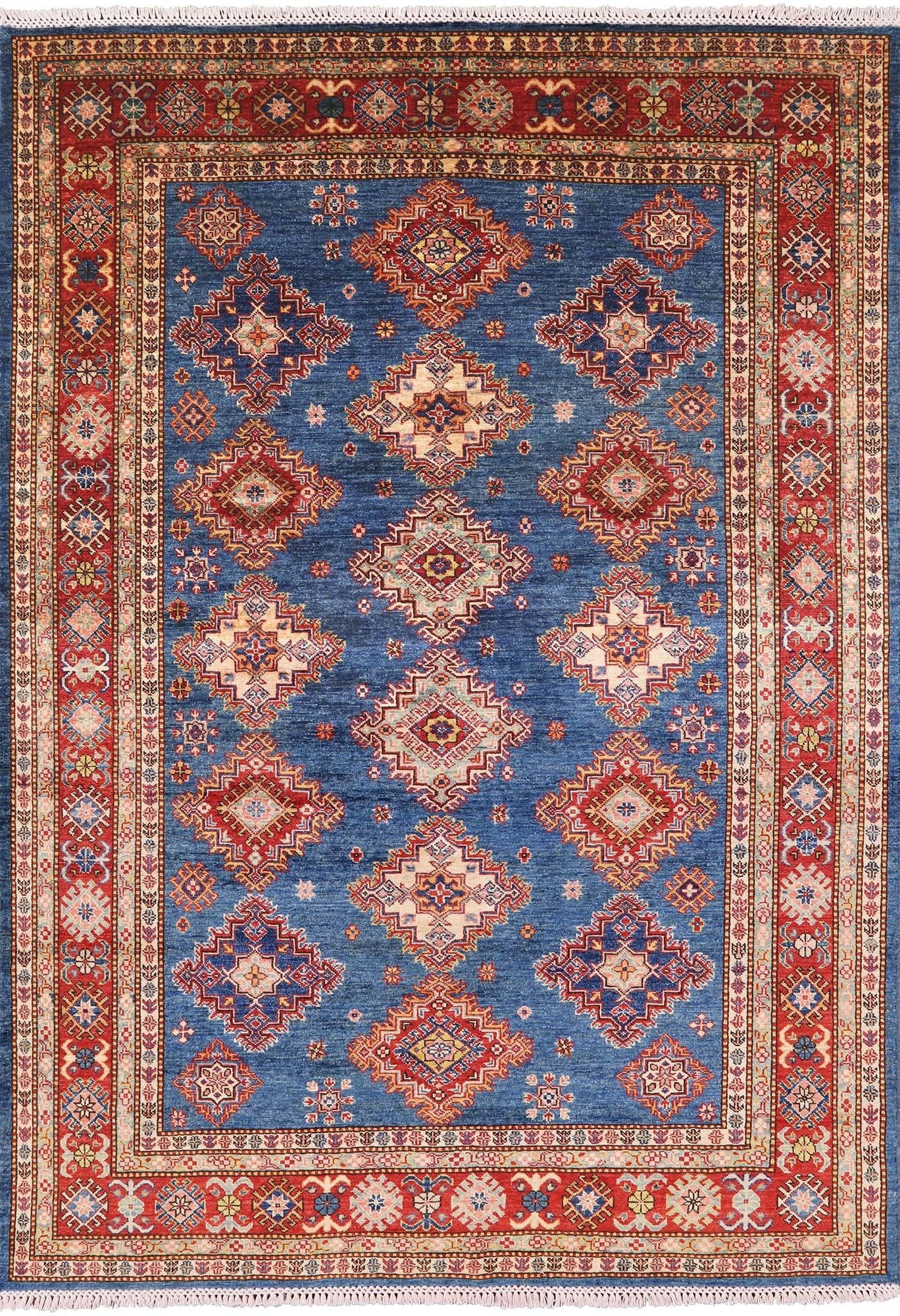 Blue Super Kazak Hand Knotted Area Rug - 5' 10" X 8' 0" - Golden Nile