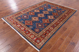 Blue Super Kazak Hand Knotted Area Rug - 5' 10" X 8' 0" - Golden Nile