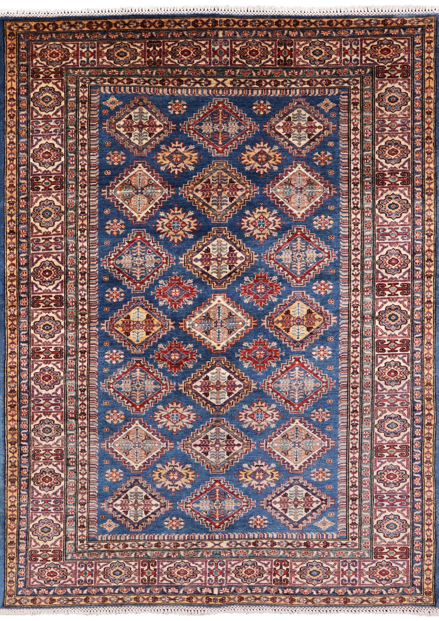 Blue Super Kazak Hand Knotted Area Rug - 5' 6" X 7' 9" - Golden Nile