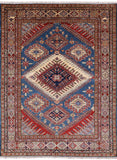 Blue Super Kazak Hand Knotted Area Rug - 5' 11" X 7' 8" - Golden Nile