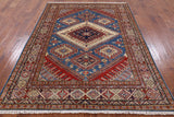 Blue Super Kazak Hand Knotted Area Rug - 5' 11" X 7' 8" - Golden Nile