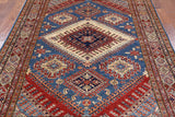 Blue Super Kazak Hand Knotted Area Rug - 5' 11" X 7' 8" - Golden Nile