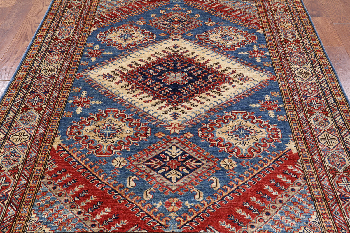 Blue Super Kazak Hand Knotted Area Rug - 5' 11" X 7' 8" - Golden Nile