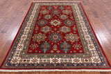 Red Super Kazak Hand Knotted Wool Area Rug - 5' 8" X 7' 11" - Golden Nile