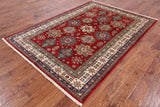 Red Super Kazak Hand Knotted Wool Area Rug - 5' 8" X 7' 11" - Golden Nile