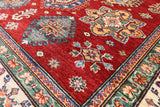 Red Super Kazak Hand Knotted Wool Area Rug - 5' 8" X 7' 11" - Golden Nile