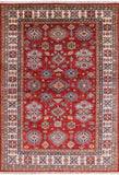 Red Super Kazak Hand Knotted Area Rug - 5' 6" X 7' 8" - Golden Nile