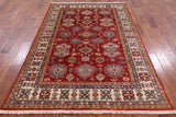 Red Super Kazak Hand Knotted Area Rug - 5' 6" X 7' 8" - Golden Nile