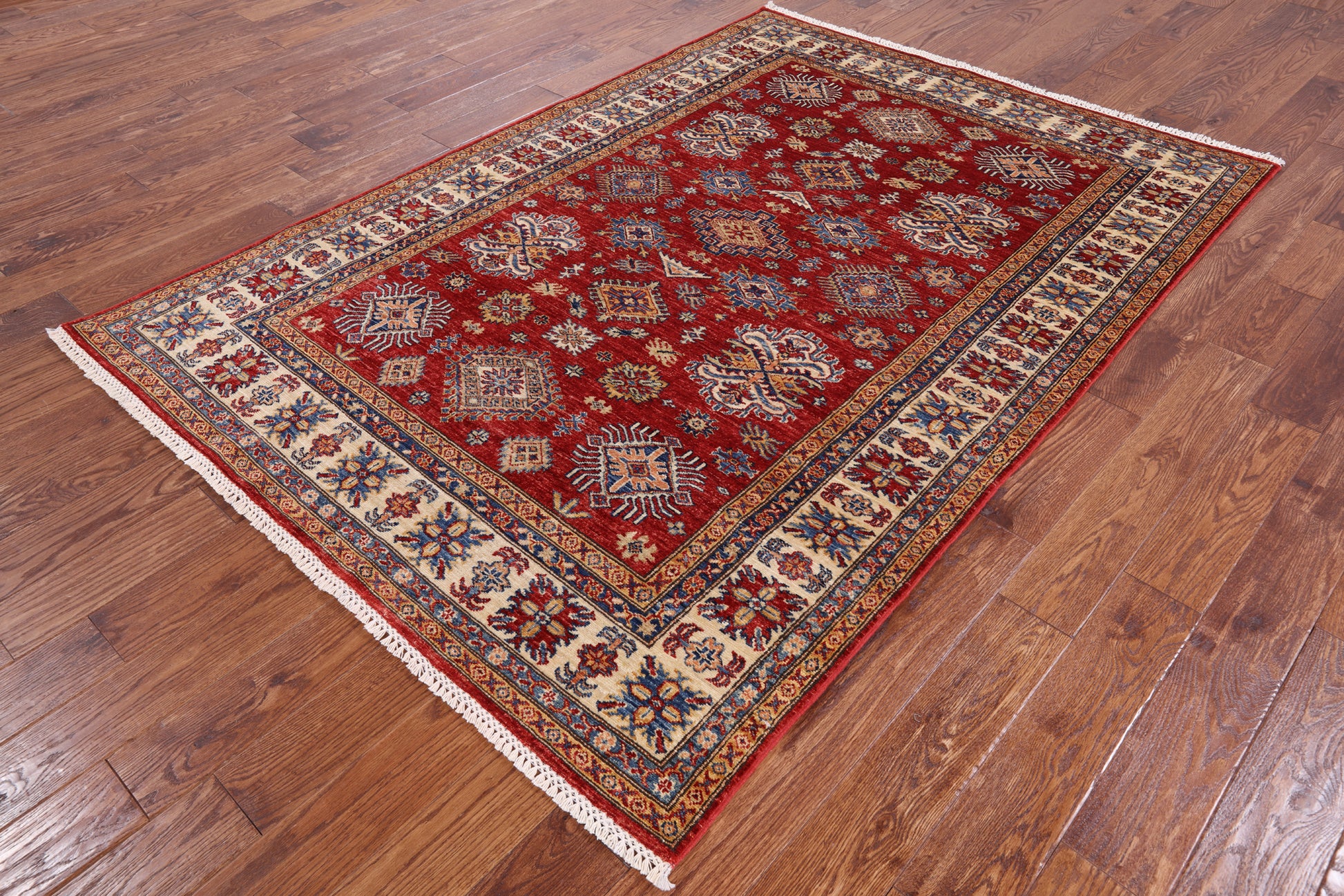Red Super Kazak Hand Knotted Area Rug - 5' 6" X 7' 8" - Golden Nile