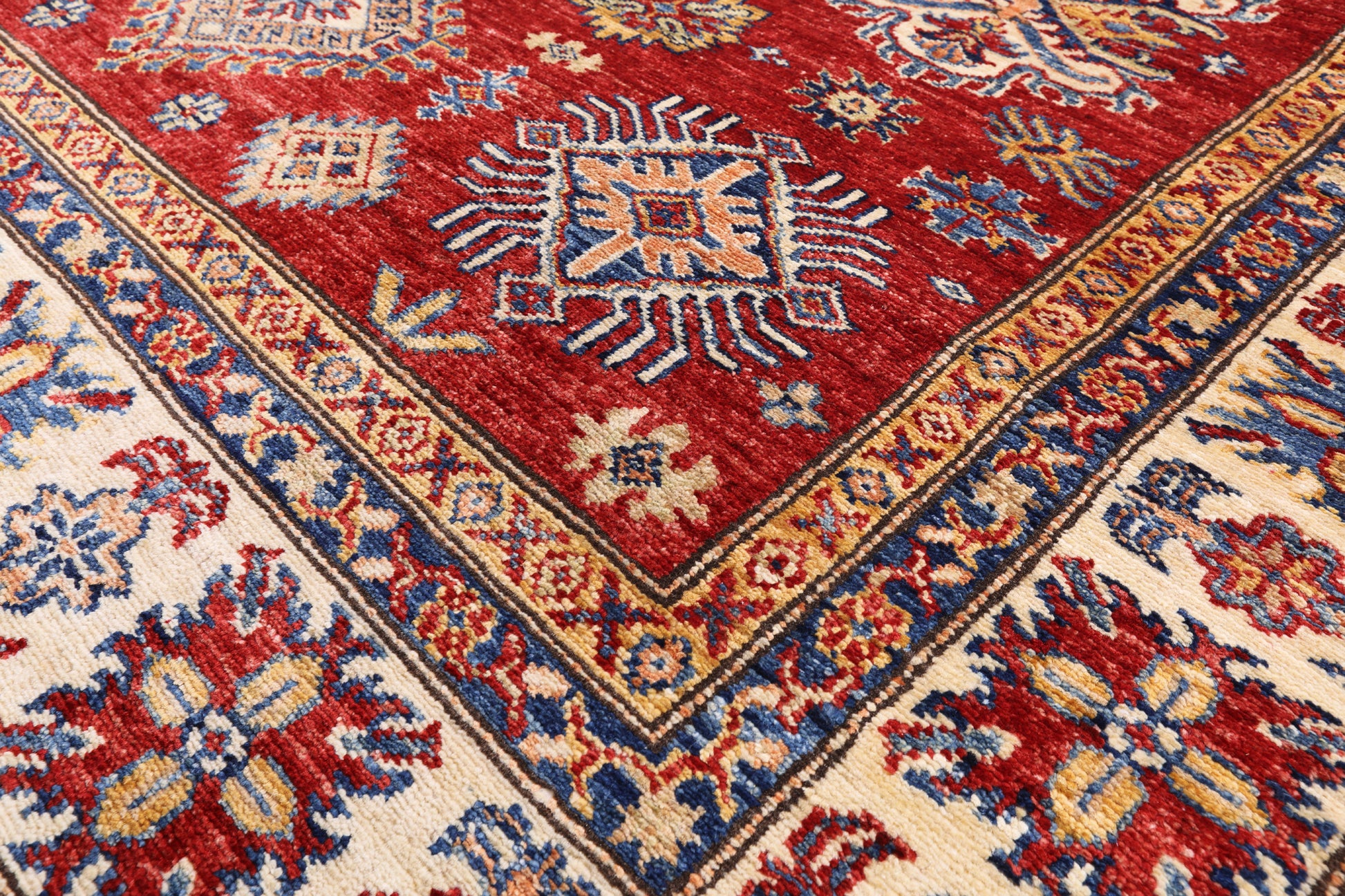 Red Super Kazak Hand Knotted Area Rug - 5' 6" X 7' 8" - Golden Nile