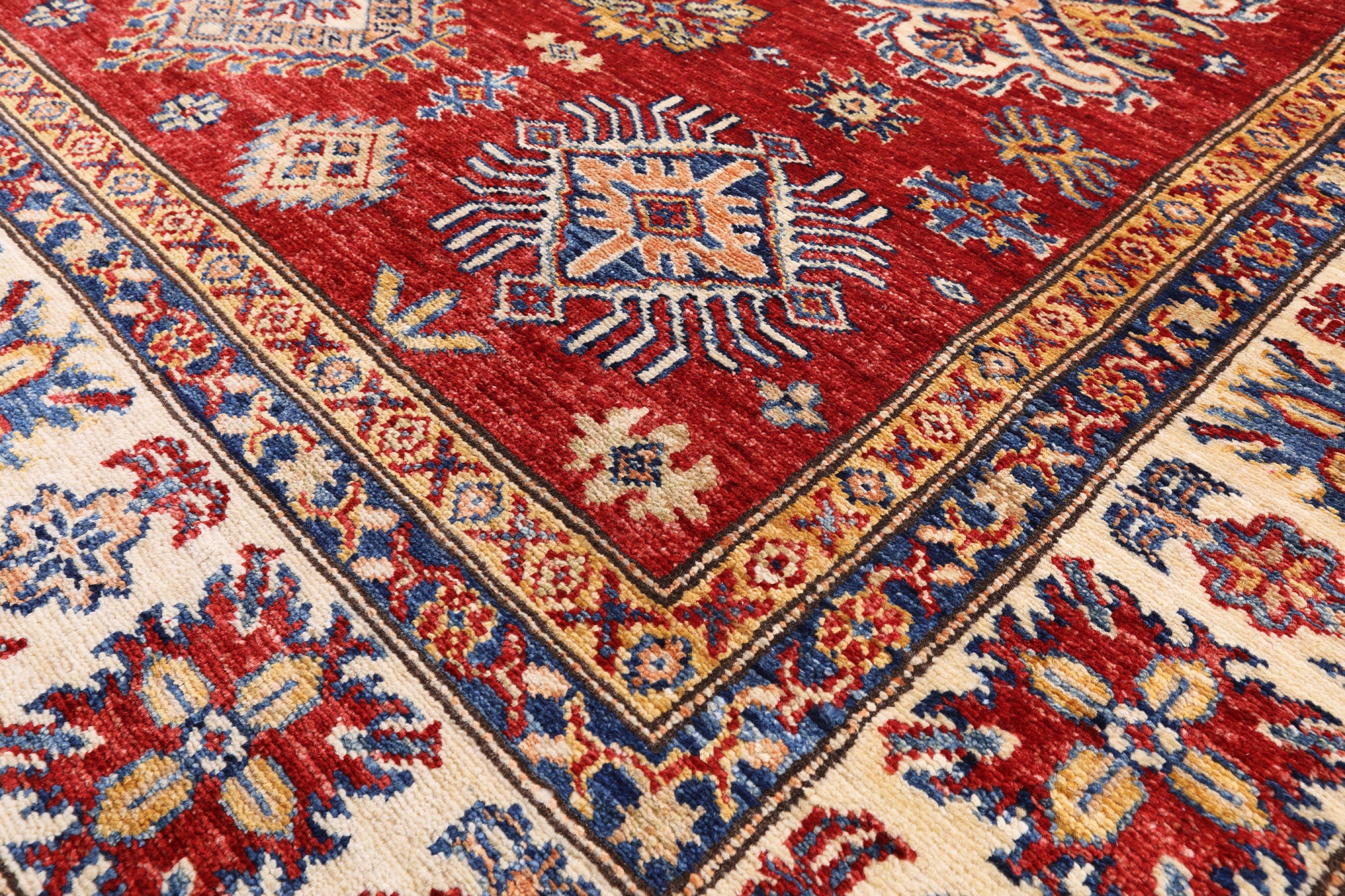Red Super Kazak Hand Knotted Area Rug - 5' 6" X 7' 8" - Golden Nile
