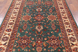 Green Super Kazak Hand Knotted Wool Area Rug - 5' 7" X 8' 0" - Golden Nile