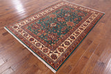 Green Super Kazak Hand Knotted Wool Area Rug - 5' 7" X 8' 0" - Golden Nile