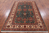 Green Super Kazak Hand Knotted Wool Area Rug - 5' 7" X 8' 0" - Golden Nile