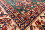 Green Super Kazak Hand Knotted Wool Area Rug - 5' 7" X 8' 0" - Golden Nile