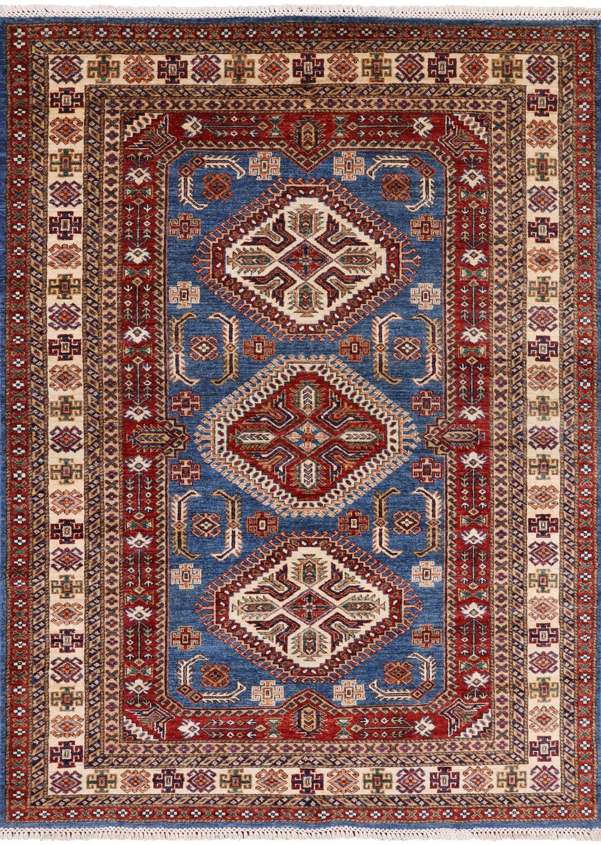 Blue Super Kazak Hand Knotted Wool Area Rug - 5' 8" X 7' 8" - Golden Nile
