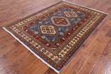 Blue Super Kazak Hand Knotted Wool Area Rug - 5' 8" X 7' 8" - Golden Nile