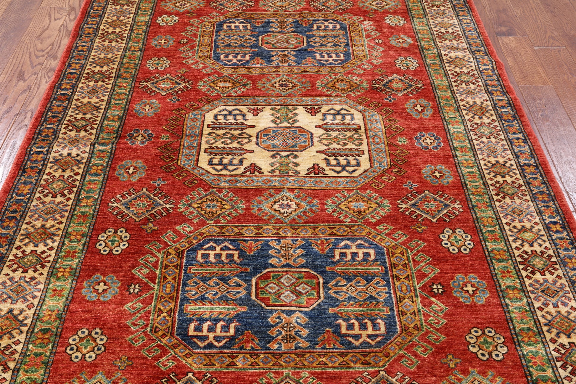 Red Super Kazak Hand Knotted Wool Rug - 5' 7" X 7' 8" - Golden Nile