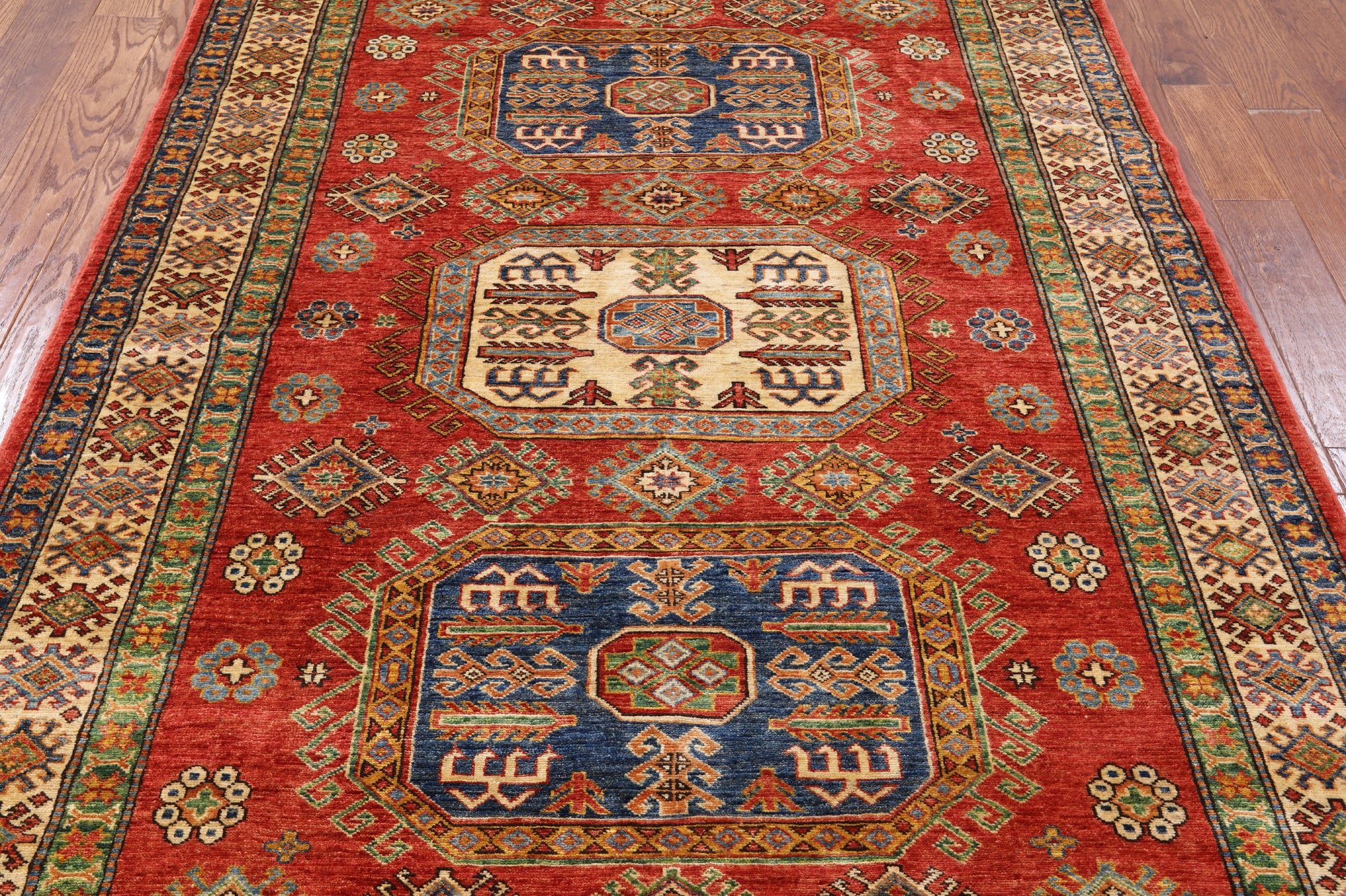 Red Super Kazak Hand Knotted Wool Rug - 5' 7" X 7' 8" - Golden Nile