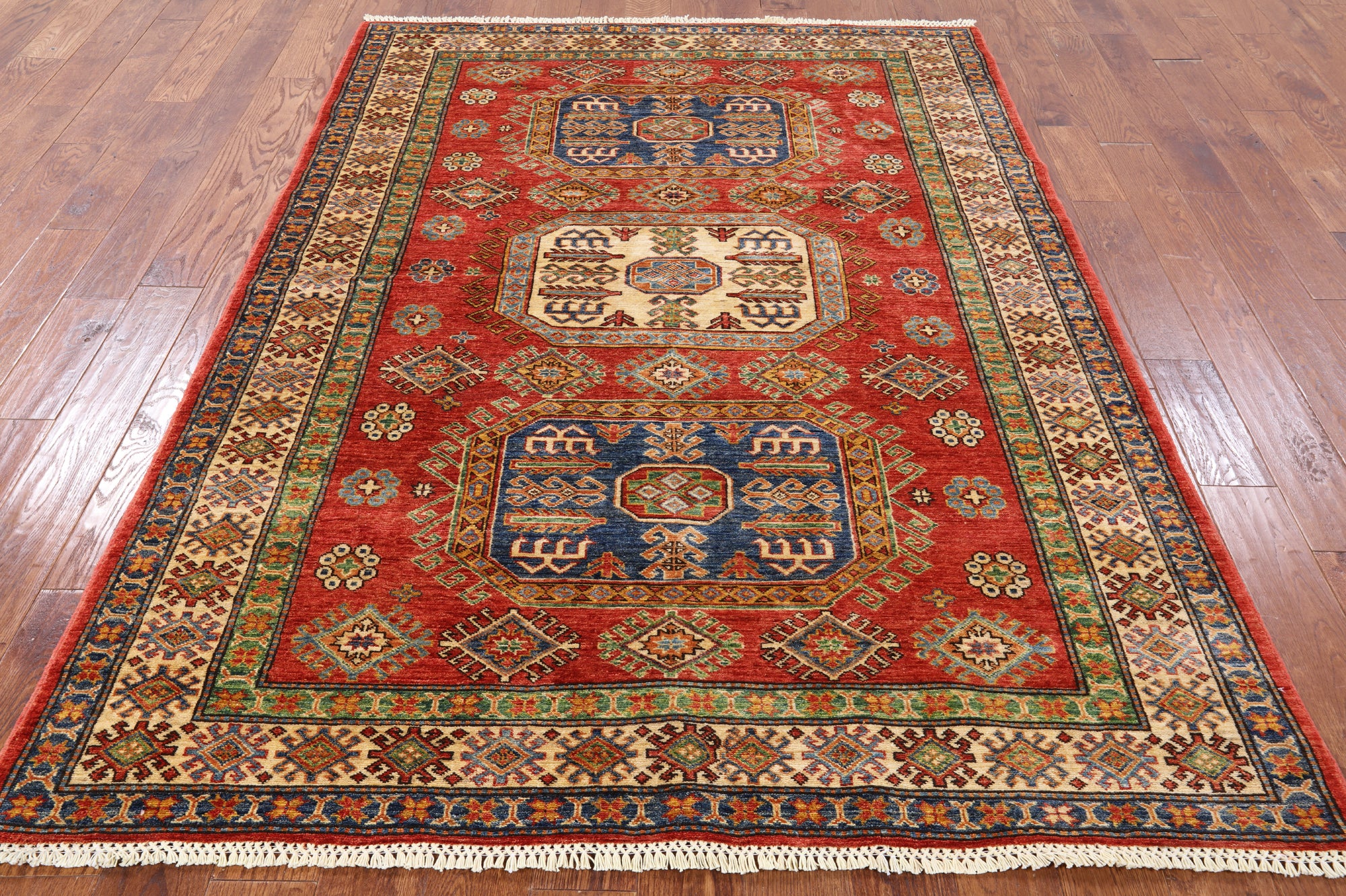 Red Super Kazak Hand Knotted Wool Rug - 5' 7" X 7' 8" - Golden Nile