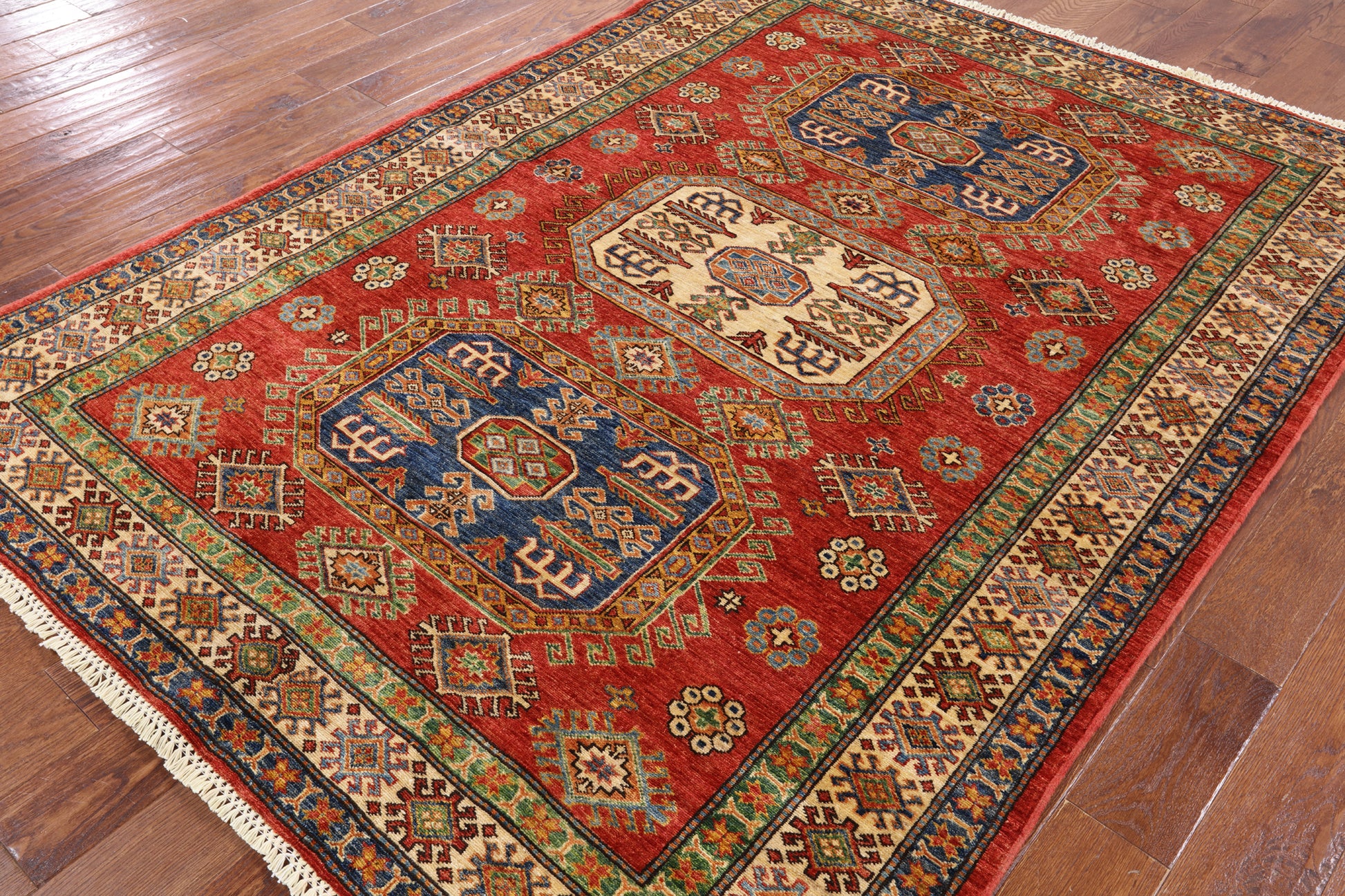 Red Super Kazak Hand Knotted Wool Rug - 5' 7" X 7' 8" - Golden Nile