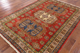 Red Super Kazak Hand Knotted Wool Rug - 5' 7" X 7' 8" - Golden Nile